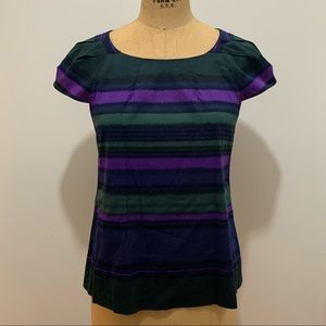 Theory Women’s Purple/Green/Black Abstract Stripe Work Cap Sleeve Work Top S